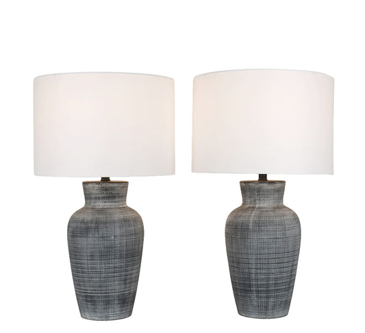 Textured Aura Textured Ceramic Table Lamp (Set of 2) - Textured Black And White Ceramic