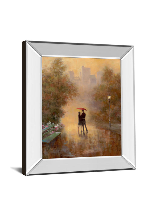 Walk In The Park I By T.C. Chiu - Mirror Framed Print Wall Art - Dark Brown