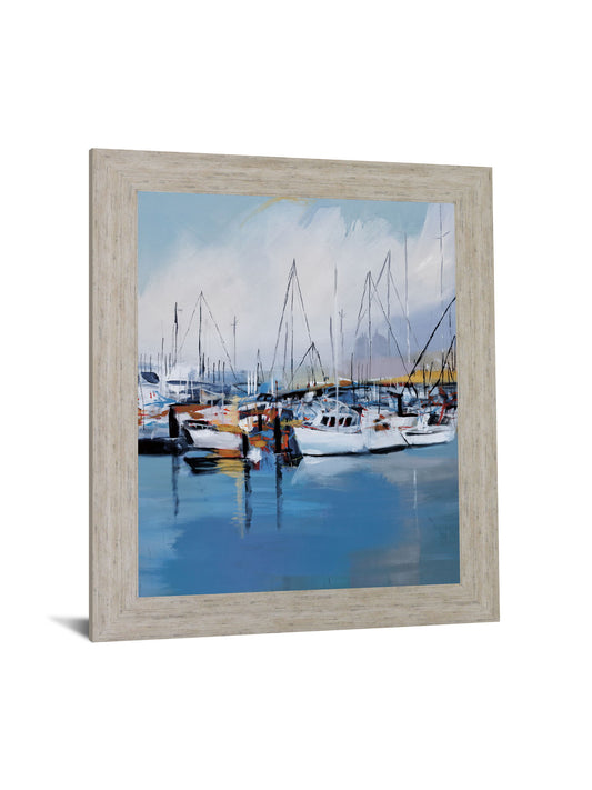 Harbor Reflections - 28" x 34" Framed Wall Art - Blue