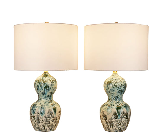 Oceanic Drift Ceramic Table Lamp (Set of 2) - Blue Drip Reactive Glaze