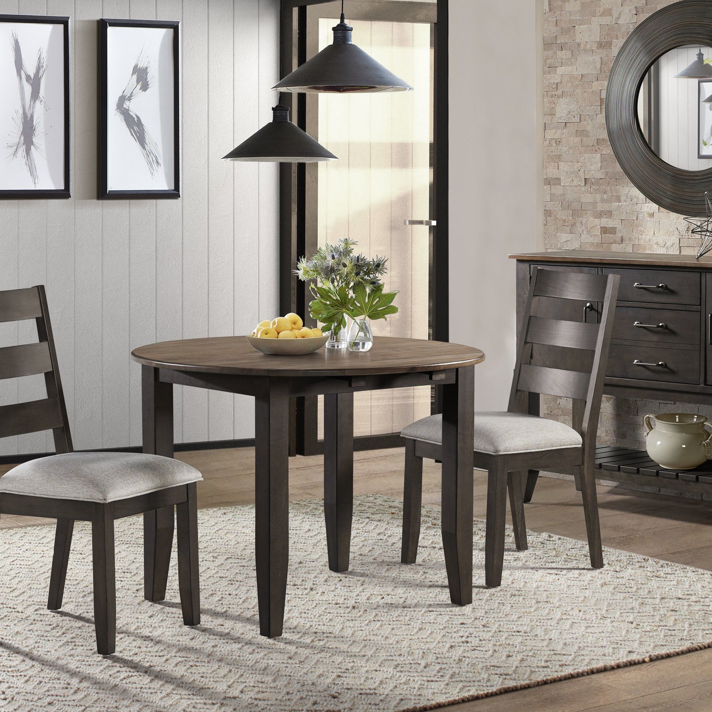Beacon - Round Drop Leaf - Charcoal / Walnut
