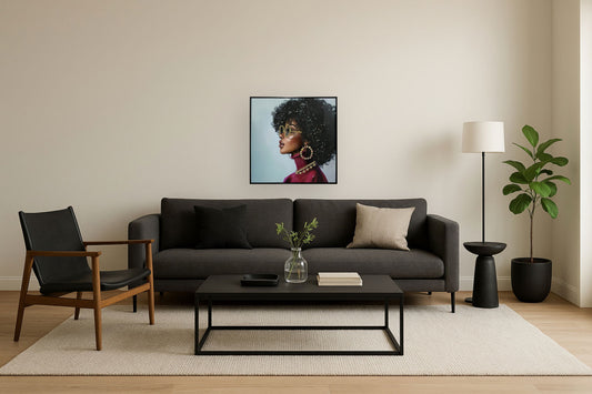 Glamour Muse - 25" x 25" Framed Wall Art - Dark Gray