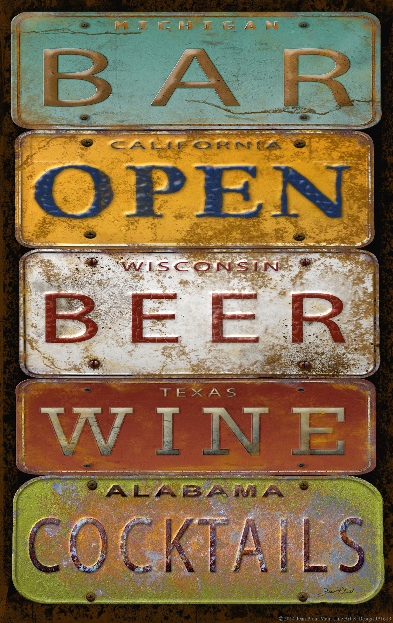 Framed - License Plate Bar Open By Jean Plout - Light Brown