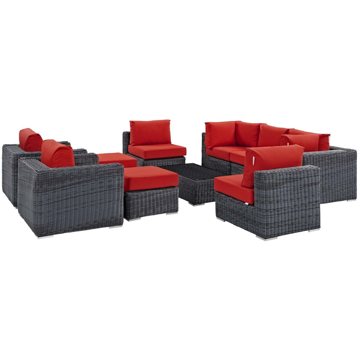 Summon 10 Piece Gray Outdoor Patio Red Sunbrella® Sectional Set