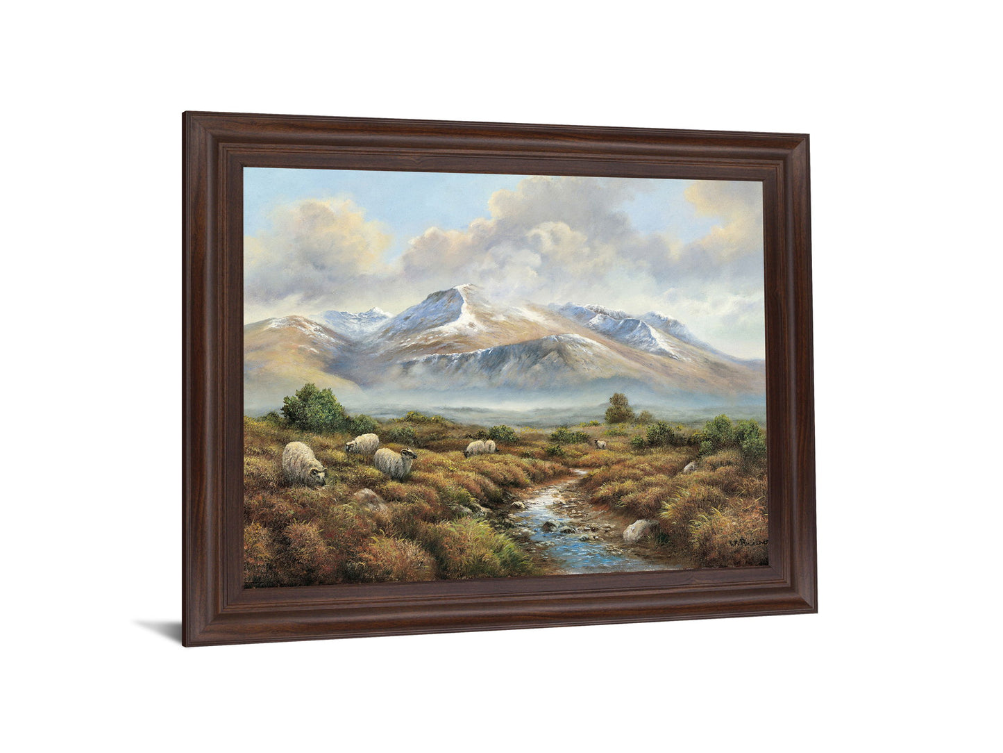 Sheep Meadow Vista - 28" x 34" Framed Wall Art - Light Brown