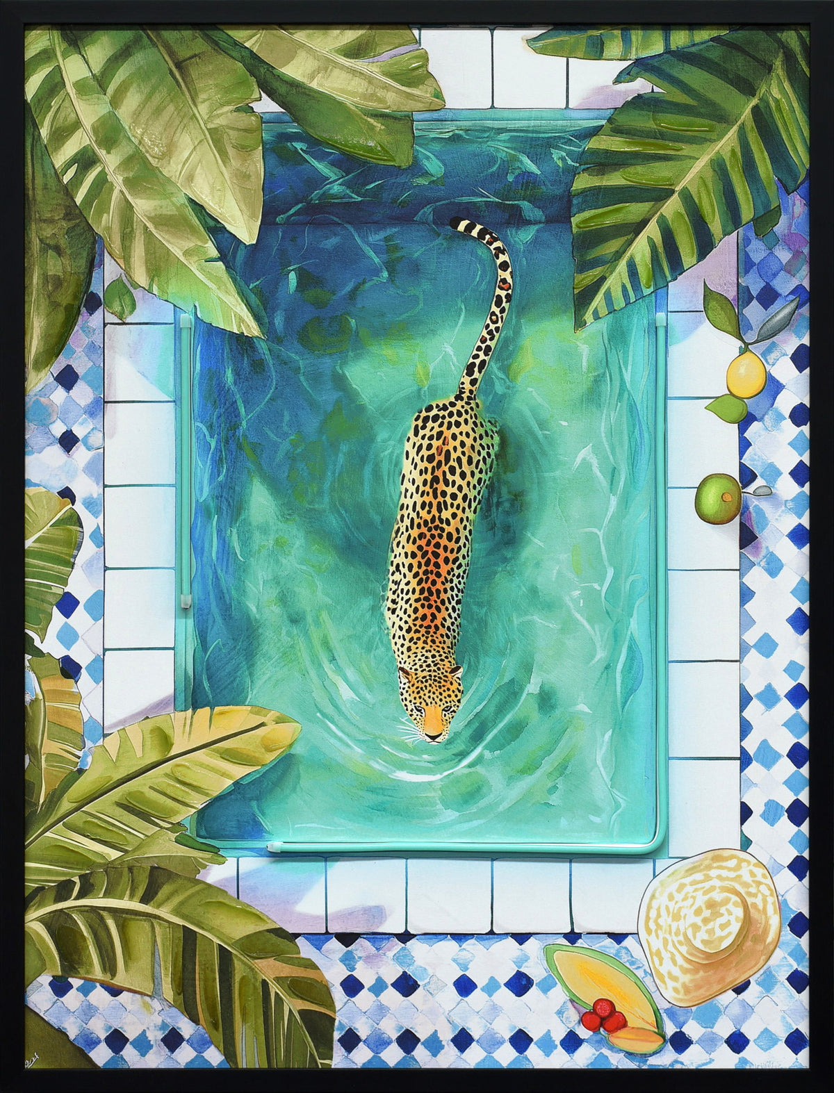Poolside Prowl Hand-Embellished LED Canvas In Frame - Green / Blue