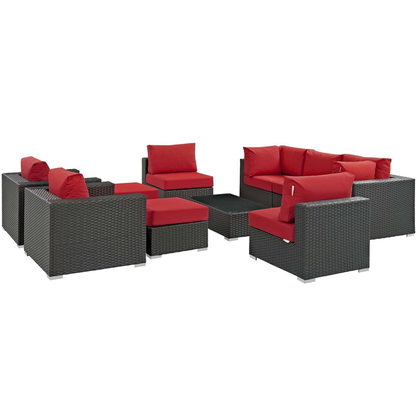 Sojourn 10 Piece Charcoal Outdoor Patio Red Sunbrella® Sectional Set