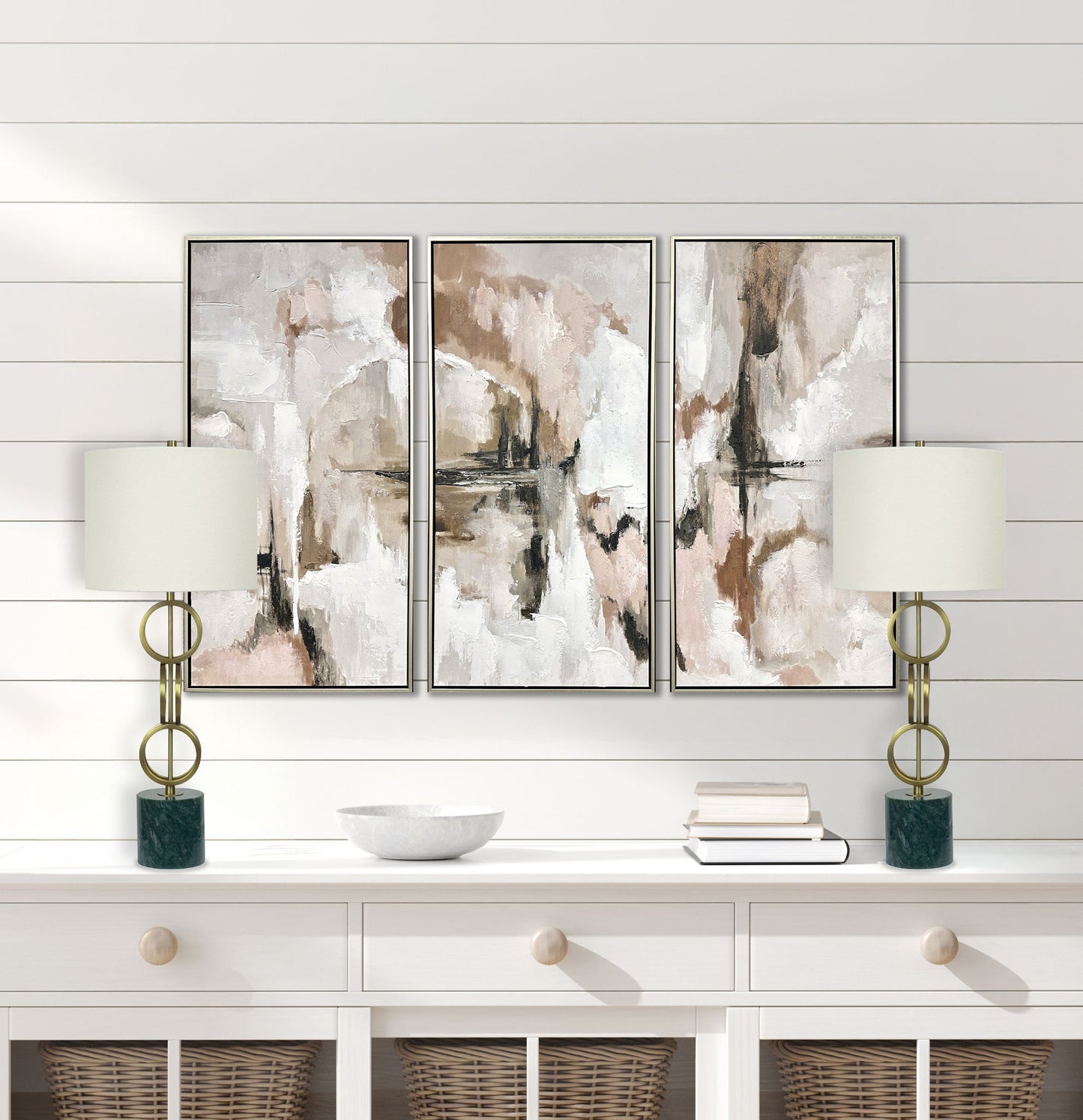 "Marble Harmony" Metal Table Lamp On Marble Base (Set of 2) - Green Marble / Matte Golden Bronze