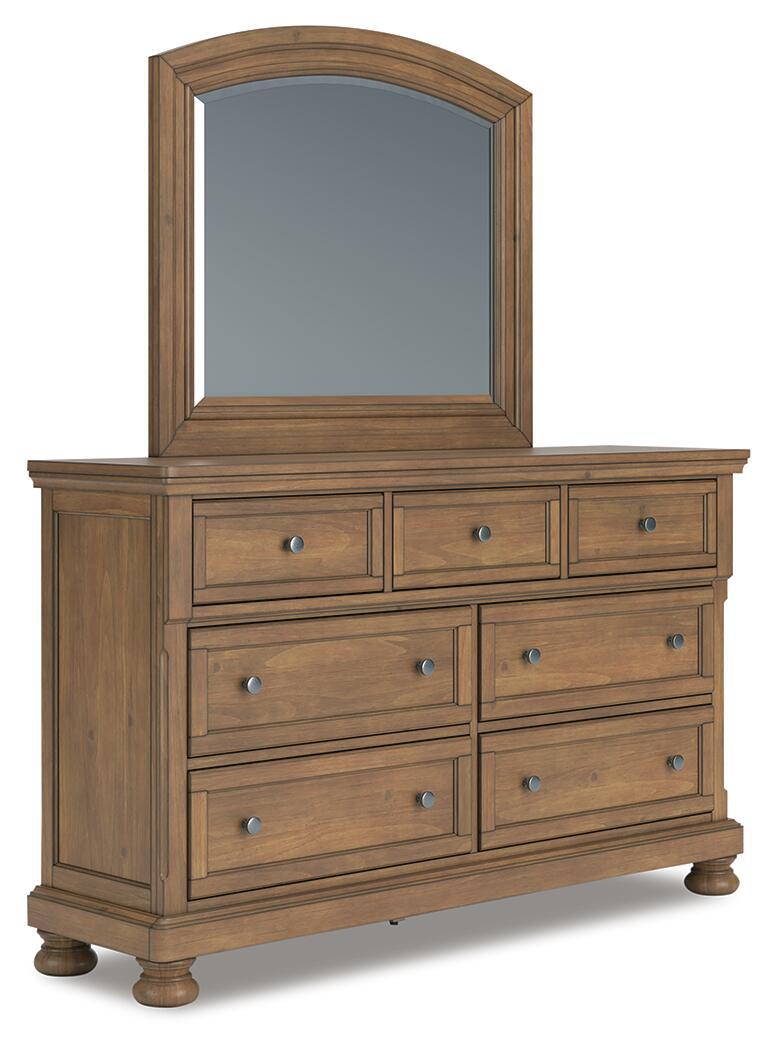 Feddinger - 5 Pc. - Queen Sleigh Storage Bed, Dresser, Mirror, Chest And Nightstand - Medium Brown