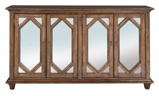 Hekman Mirrored Hexagon Panel Door TV Entertainment Console Sideboard