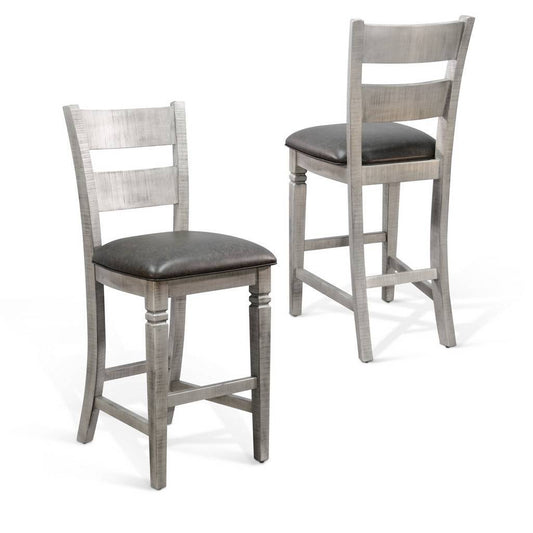 Alpine - Bar Ladderback Barstool, Cushion Seat (Set of 2) - Gray
