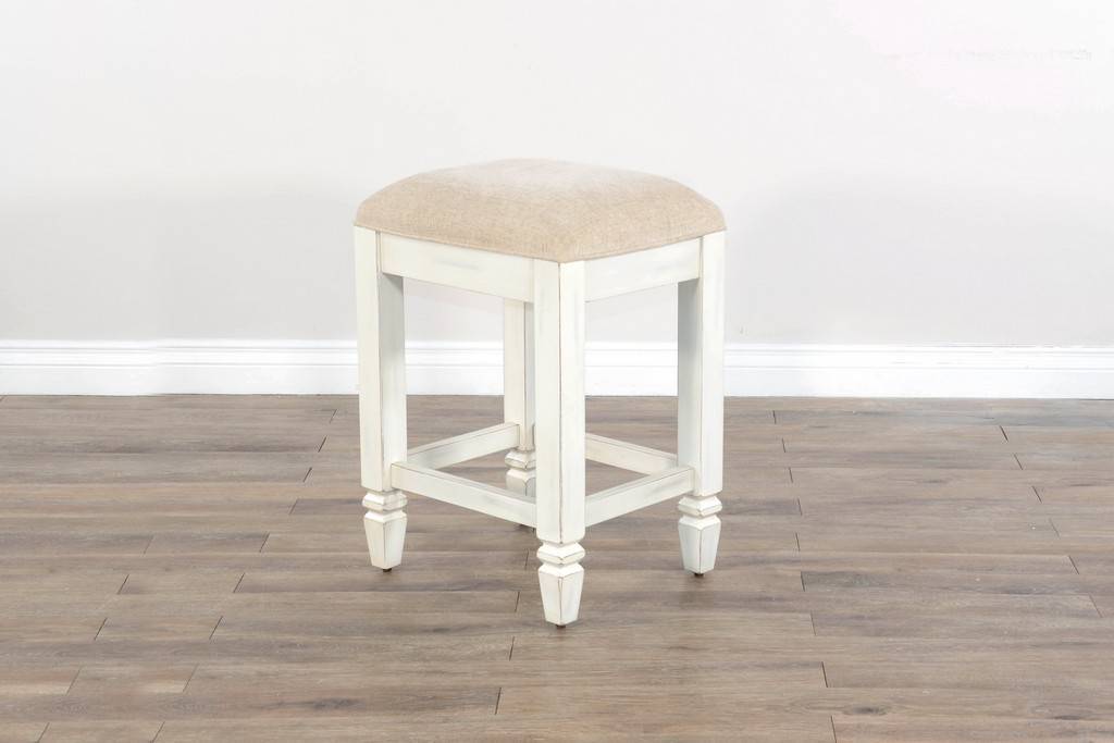 24" Stool With Cushion Seat - White / Light Brown