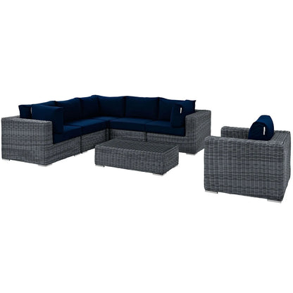 Summon 7 Piece Gray Outdoor Patio Navy Sunbrella® Sectional Set