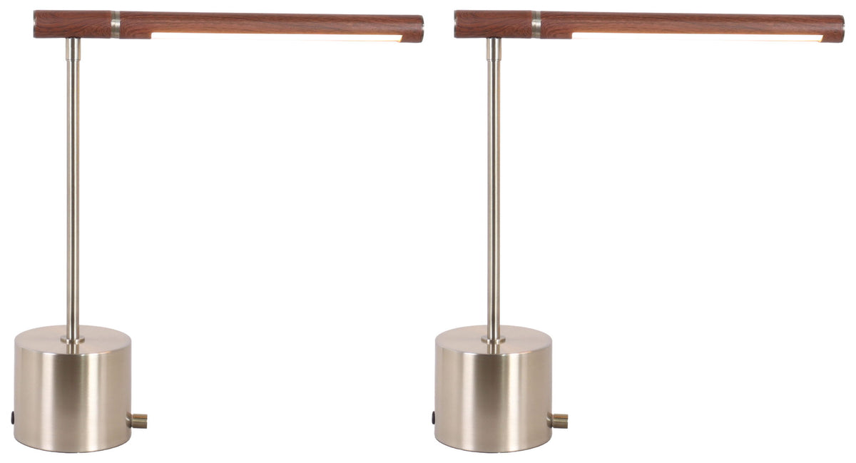 Walnut Horizon - 17 X 15 - Usb-C Charging, Metal Accent Lamp (Set of 2) - Antique Brass