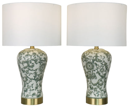 Sage Conservatory - 26 X 15 - Ceramic Table Lamp (Set of 2) - Sage Botanical Chinoiserie