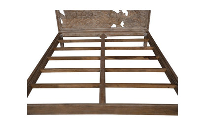 Dahlia Balinese Floral Motif Hand-Carved Mango Wood Queen Bed