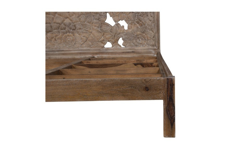 Dahlia Balinese Floral Motif Hand-Carved Mango Wood Queen Bed