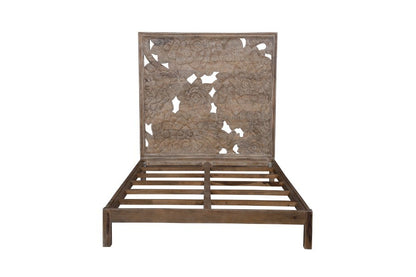 Dahlia Balinese Floral Motif Hand-Carved Mango Wood Queen Bed