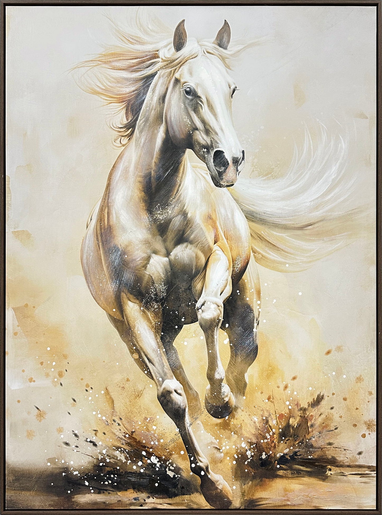 Ivory Galloping Hand-Embellished Canvas In Frame - Ivory / Beige