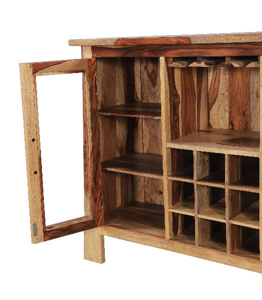 Kalispell Natural Sheesham Wine & Liquor Bar Cabinet