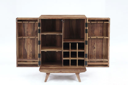 Fusion Natural Finished Sheesham Wine Bar Cabinet