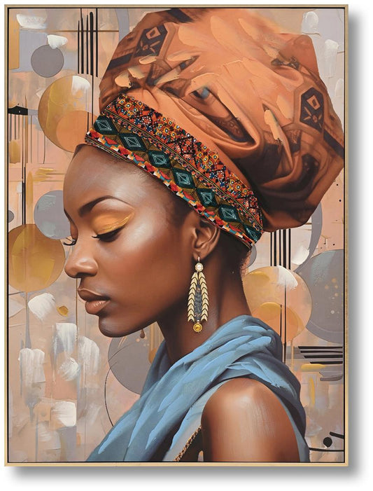 Hand Painted Framed Textured Canvas - Woman Of Orange - Orange