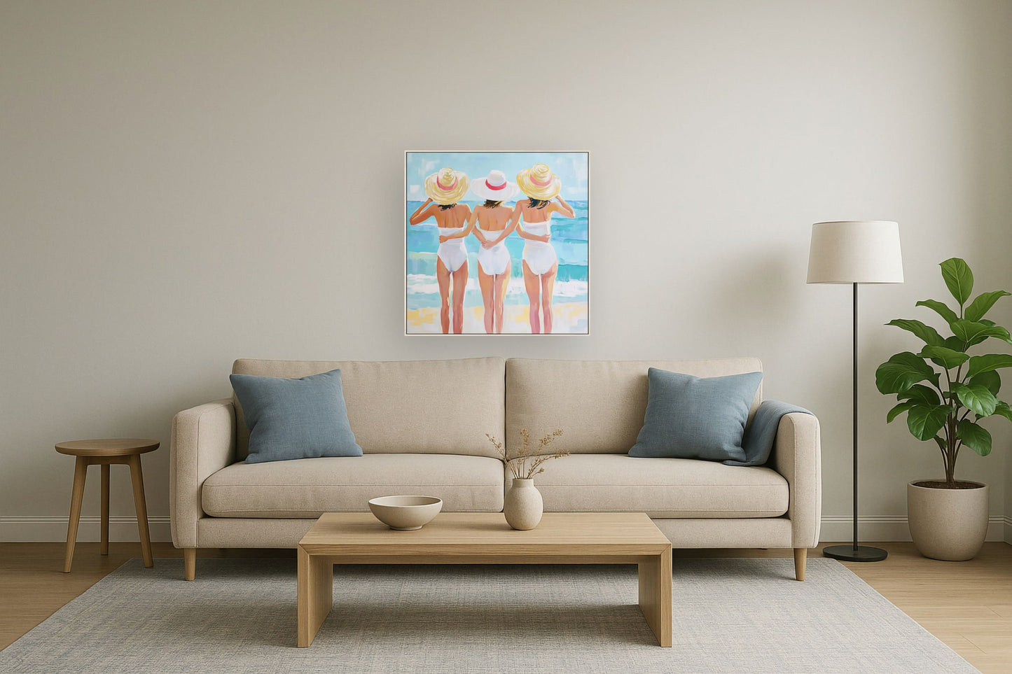Seaside Sisterhood - 32" x 32" Framed Wall Art - Blue