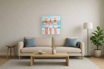 Seaside Sisterhood - 32" x 32" Framed Wall Art - Blue