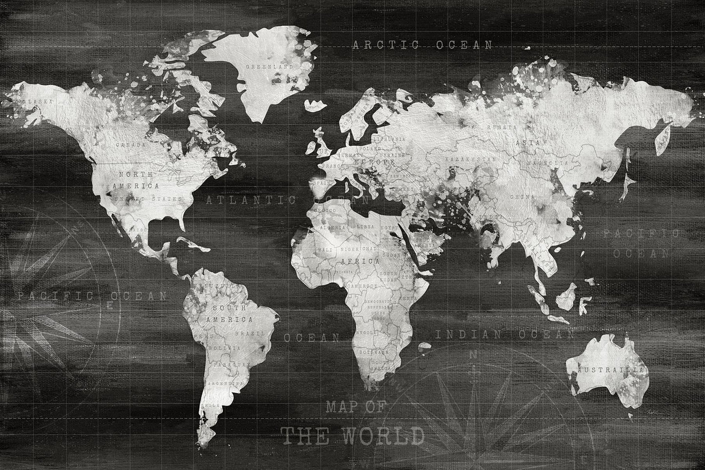 Small - Industrial World Map By Natalie Carpentieri - Dark Gray