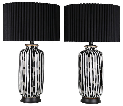 Ink Cadence - 30 X 17 - Ceramic Table Lamp (Set of 2) - Monochrome Brushstroke