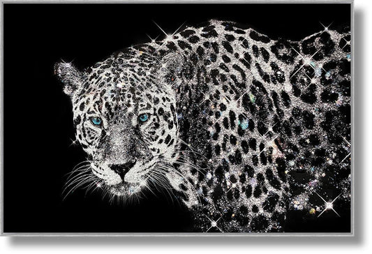 Glossy Framed Leopard With Rocks - Dark Gray