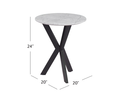 Barton - Round End Table - Black Iron / White Marble