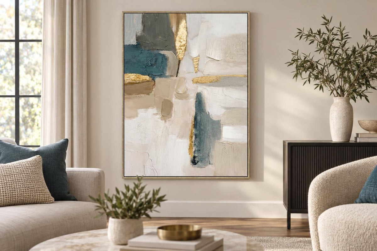 Gilded Cadence II - 35 X 47 - Hand-Embellished Canvas In Frame - White