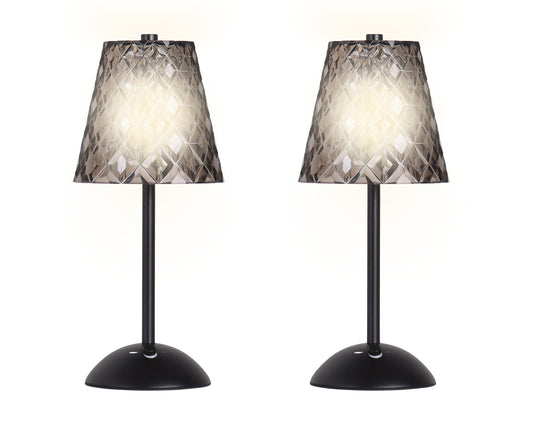 "Crystal Radiance II" Rechargeable LED Metal Accent Lamp (Set of 2) - Matte Black / Smoke
