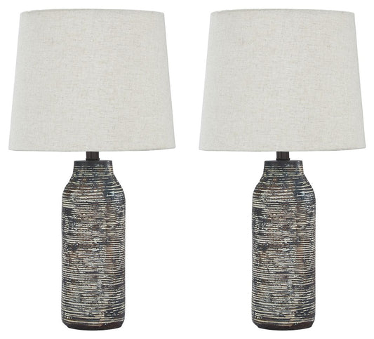 Mahima - Paper Table Lamp (Set of 2) - Black / White