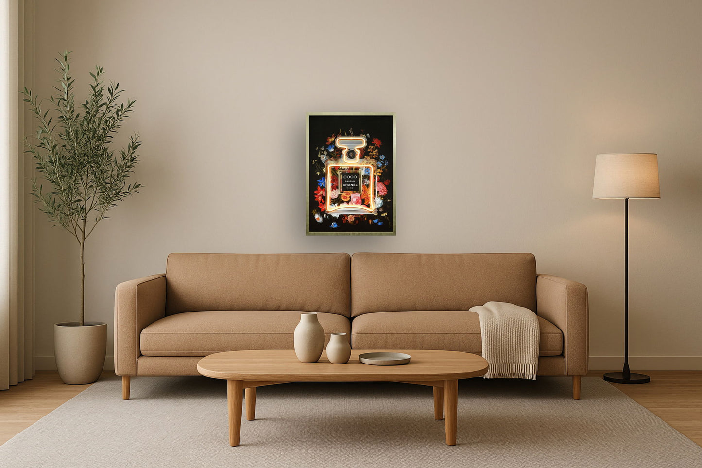 Neon Bloom Aura - 21" x 29" Framed Wall Art - Black