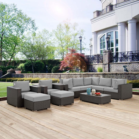 Sojourn 10 Piece Canvas Outdoor Patio Gray Sunbrella® Sectional Set