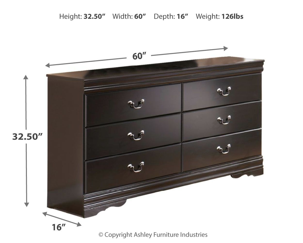 Huey - Black - Six Drawer Dresser