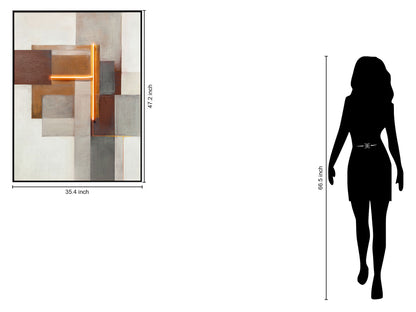 Luminous Grid II Hand-Embellished LED Canvas In Frame - Brown / Orange