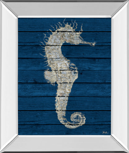 Antique Seahorse On Blue I By Patricia Pinto - Mirror Framed Print Wall Art - Blue