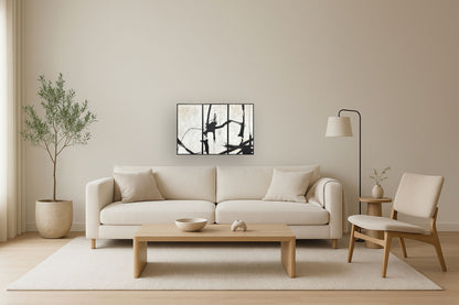 "Abstract Harmony" Hand-Painted Canvas Triptych In Frame - Black / White