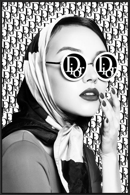 Monochrome Glamour Muse - 32" x 48" Framed Wall Art - Dark Gray