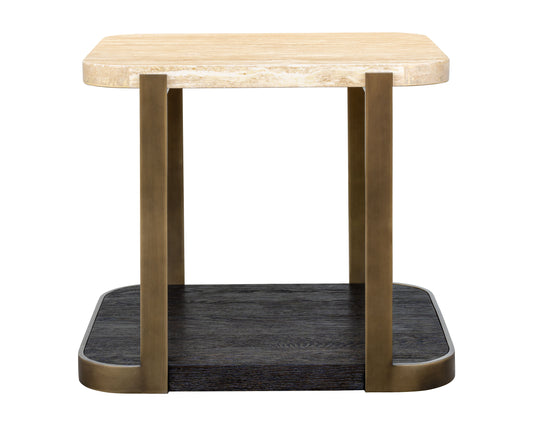 Avalon - End Table - Bronze Metal Frame With Travertine & Espresso