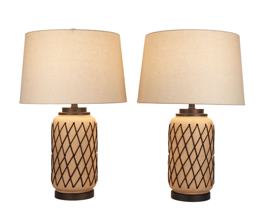 Diamond Weave Ceramic, PU Leather & Metal Table Lamp (Set of 2) - Terra