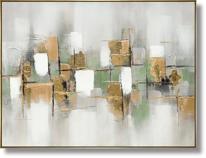 Gilded Verdant Parallels - 35" x 47" Framed Wall Art - Gold