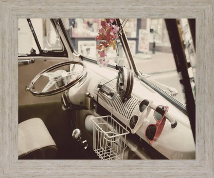Retro Roadway Charm - 28" x 34" Framed Wall Art - Beige