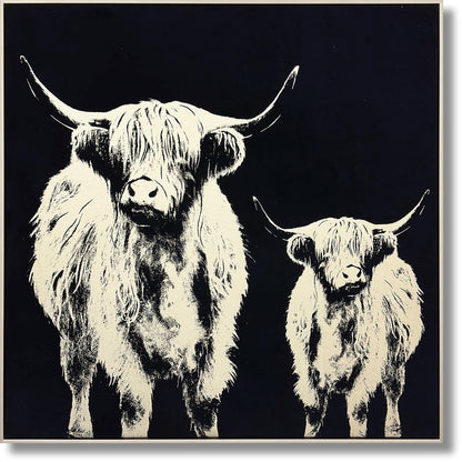 Nocturne Highland Silhouettes - 35" x 35" Framed Wall Art - Black