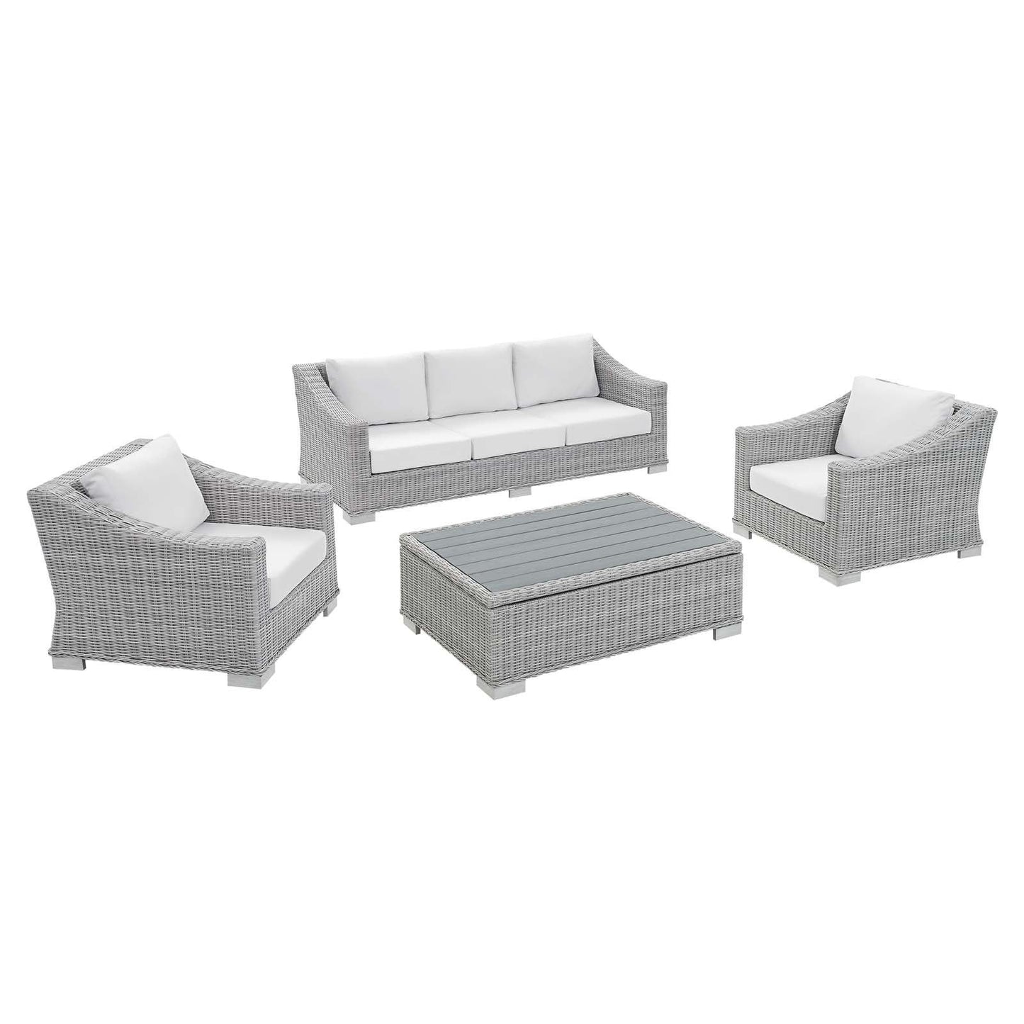 Conway White Sunbrella® Outdoor Patio Wicker Rattan 4-Piece Light Gray Furniture Set