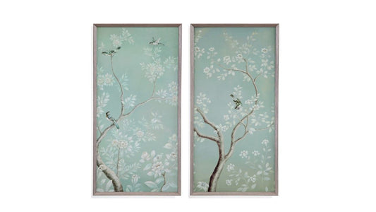 Birds & Flowers - Framed Print (Set of 2) - Light Blue