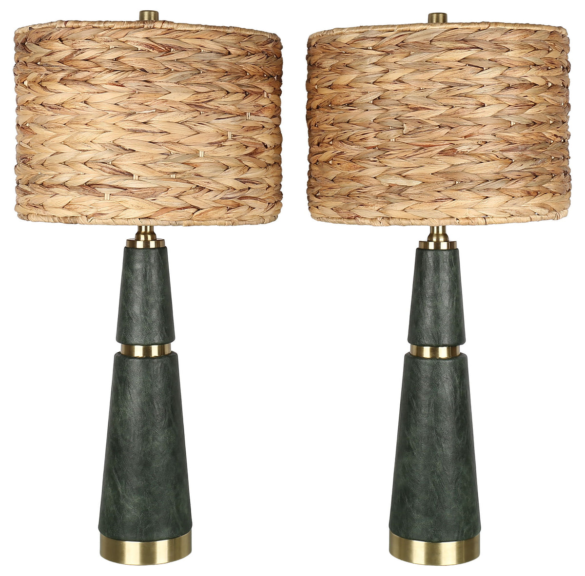 Olive Copse - 28 X 13 - Metal Table Lamp (Set of 2) - Dark Olive Green, Soft Gold